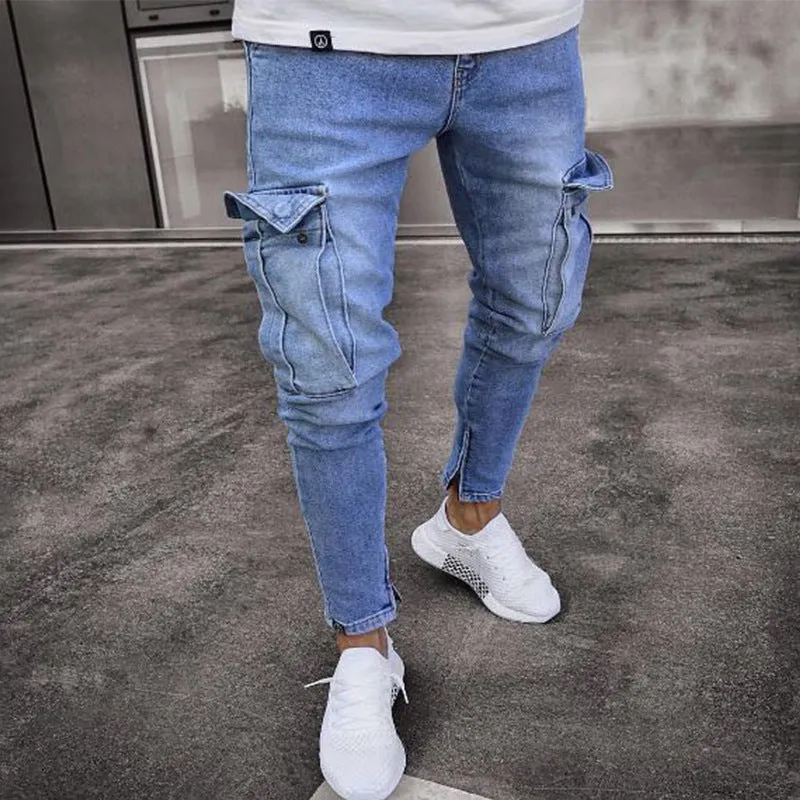 Casual Newest Men's Ripped Jeans Mid Waisted Jeans Pencil Pants