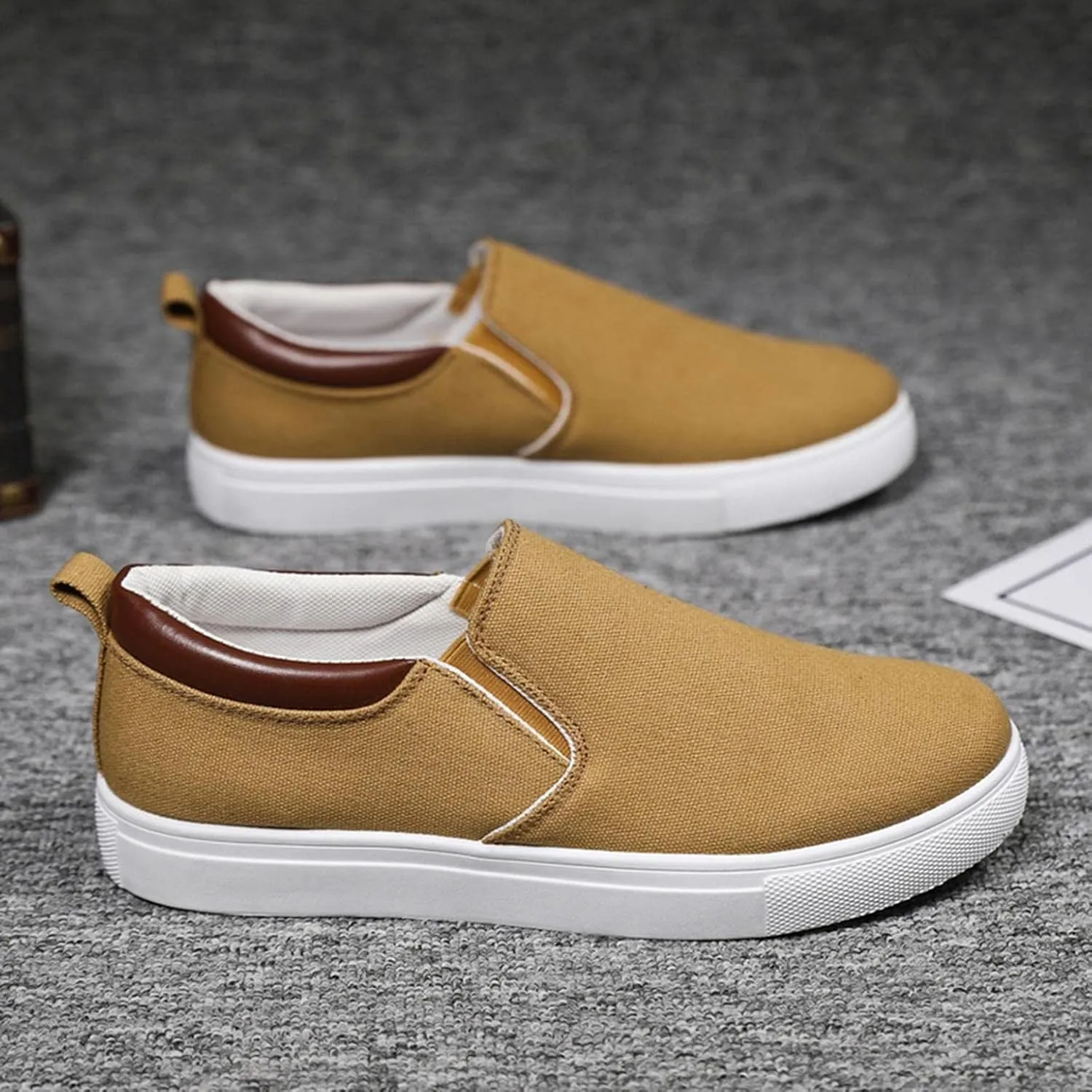 Hbeylia Slip On Loafers Fashion Sneakers For Men Casual Breathable Low Cut Canvas Shoes Unisex Classic Cloth Low-Top Trainers Walking Driving Shoes Flats Boat Shoes For Male Outdoor Sports