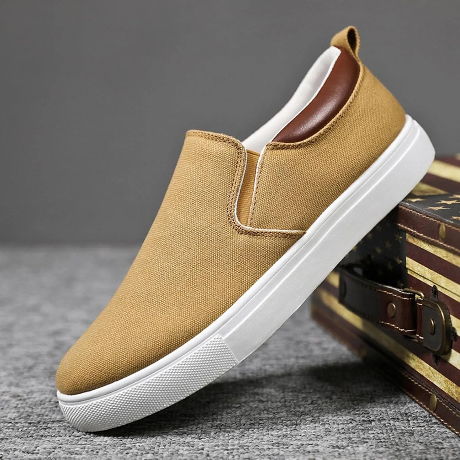 Hbeylia Slip On Loafers Fashion Sneakers For Men Casual Breathable Low Cut Canvas Shoes Unisex Classic Cloth Low-Top Trainers Walking Driving Shoes Flats Boat Shoes For Male Outdoor Sports