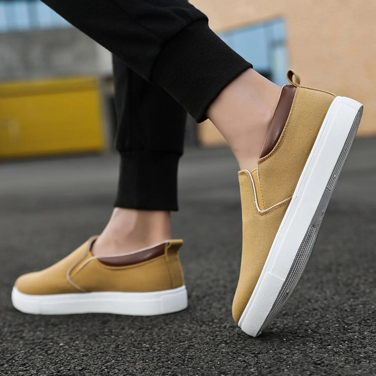 Hbeylia Slip On Loafers Fashion Sneakers For Men Casual Breathable Low Cut Canvas Shoes Unisex Classic Cloth Low-Top Trainers Walking Driving Shoes Flats Boat Shoes For Male Outdoor Sports