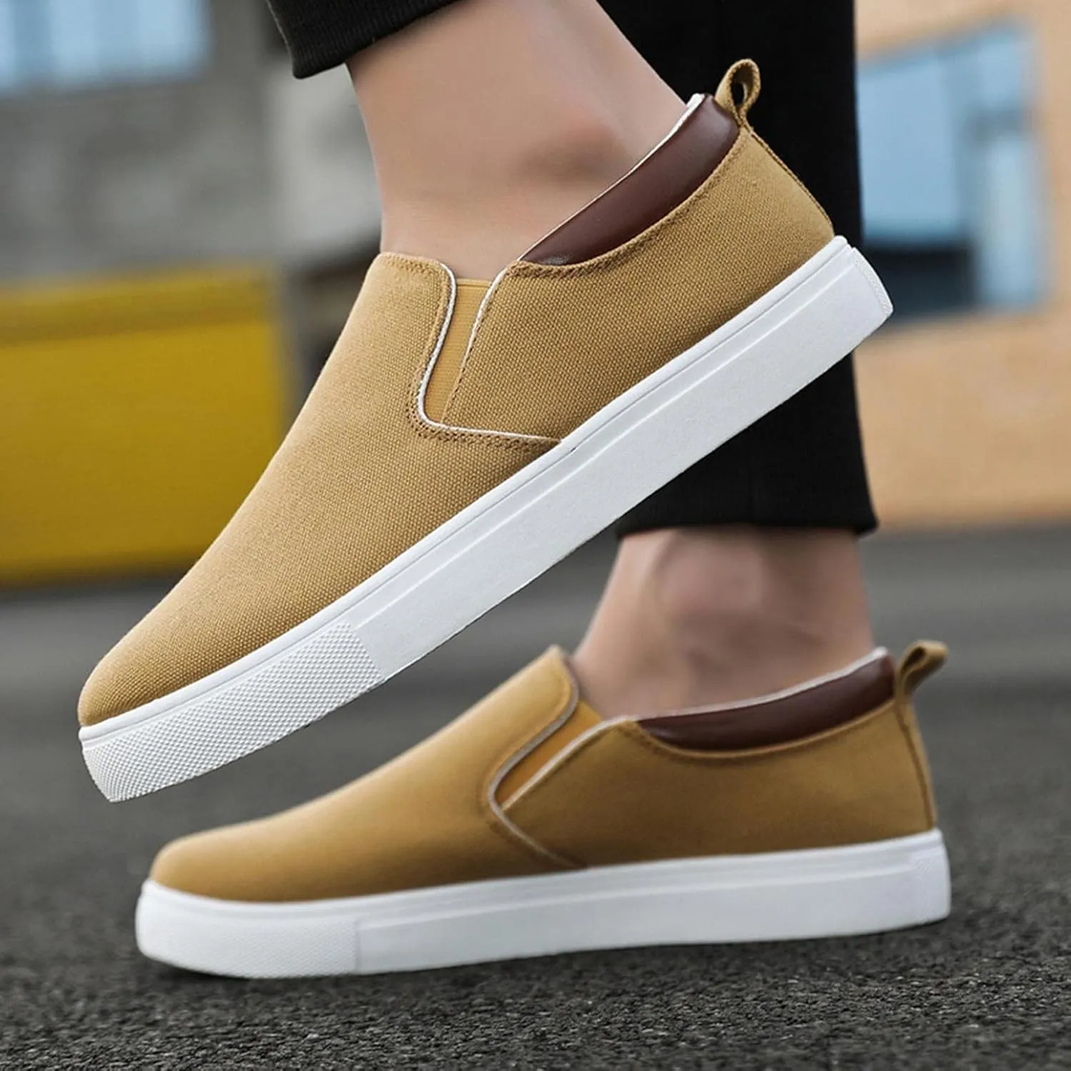 Hbeylia Slip On Loafers Fashion Sneakers For Men Casual Breathable Low Cut Canvas Shoes Unisex Classic Cloth Low-Top Trainers Walking Driving Shoes Flats Boat Shoes For Male Outdoor Sports