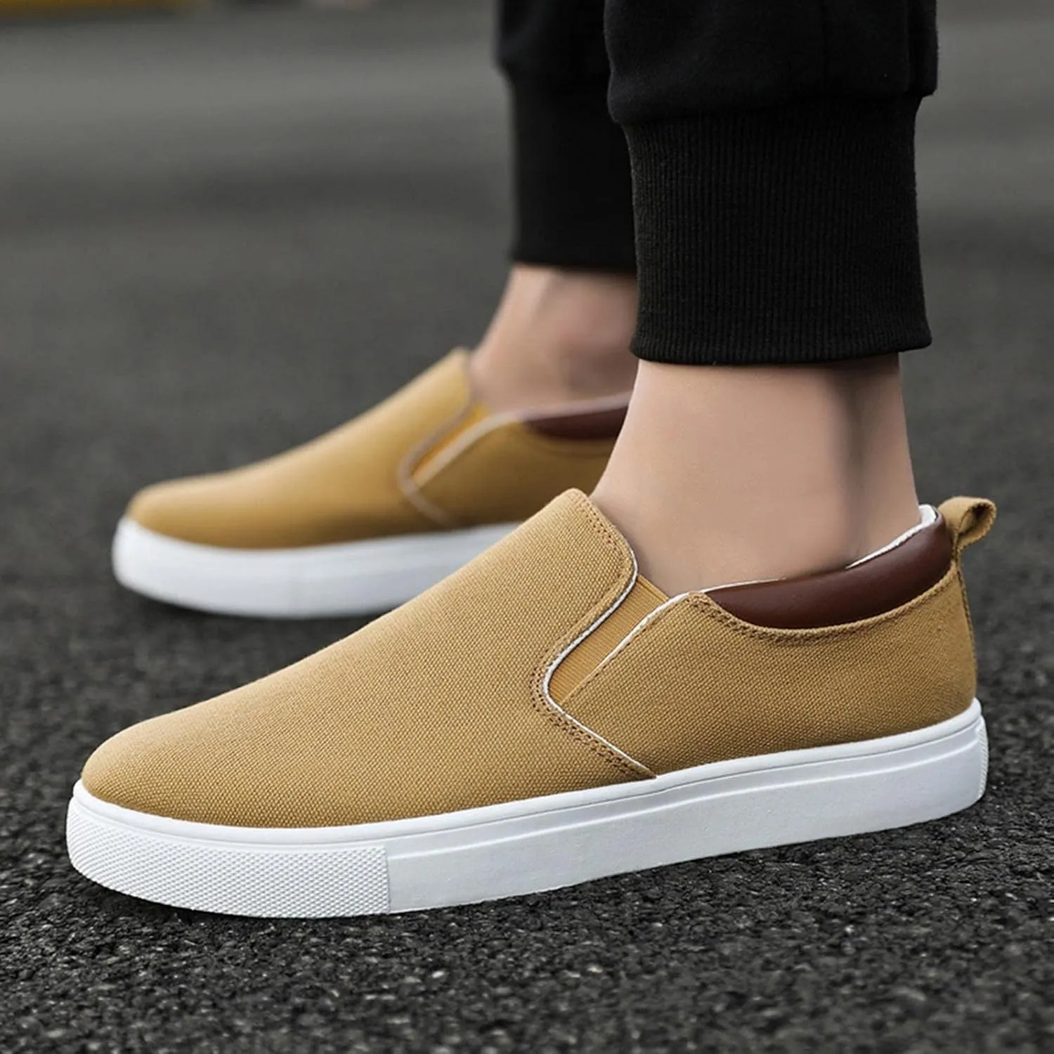 Hbeylia Slip On Loafers Fashion Sneakers For Men Casual Breathable Low Cut Canvas Shoes Unisex Classic Cloth Low-Top Trainers Walking Driving Shoes Flats Boat Shoes For Male Outdoor Sports