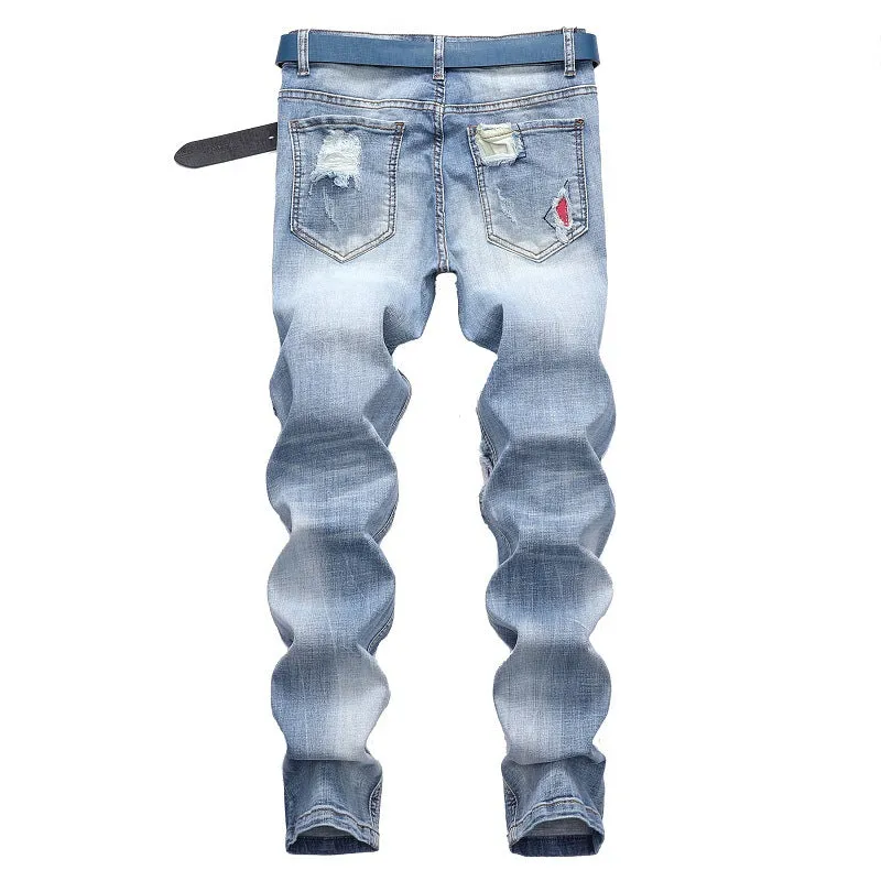 Motorcycle Jeans Fashion Men's Ripped Jeans Mid Waisted Urban Jeans