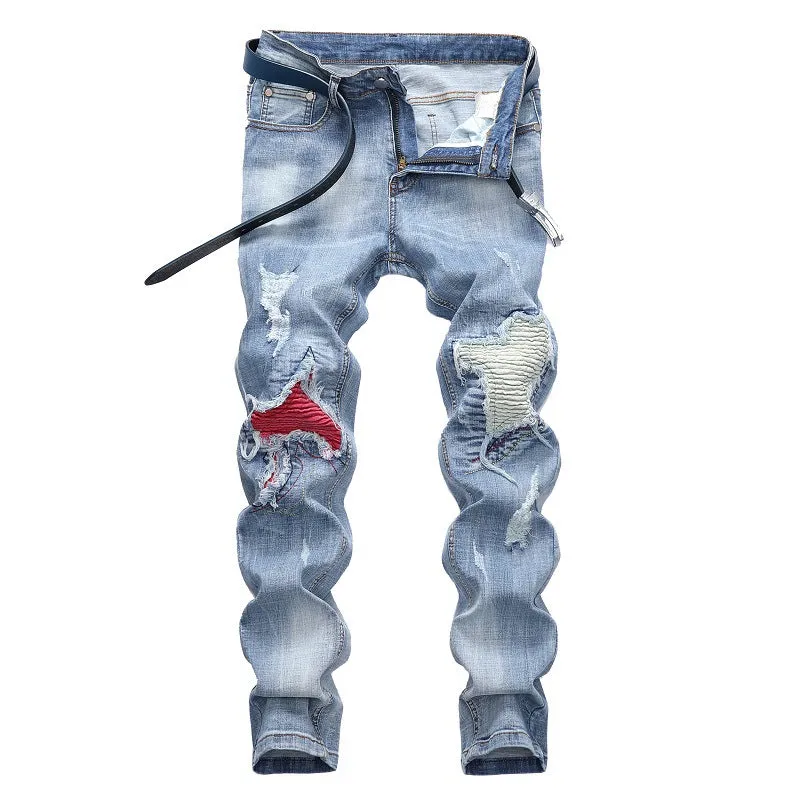 Motorcycle Jeans Fashion Men's Ripped Jeans Mid Waisted Urban Jeans